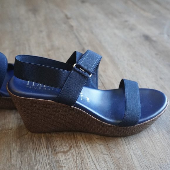 Italian Shoemakers Shoes - Made in Italy Blue Wedge Sandals - Size 9